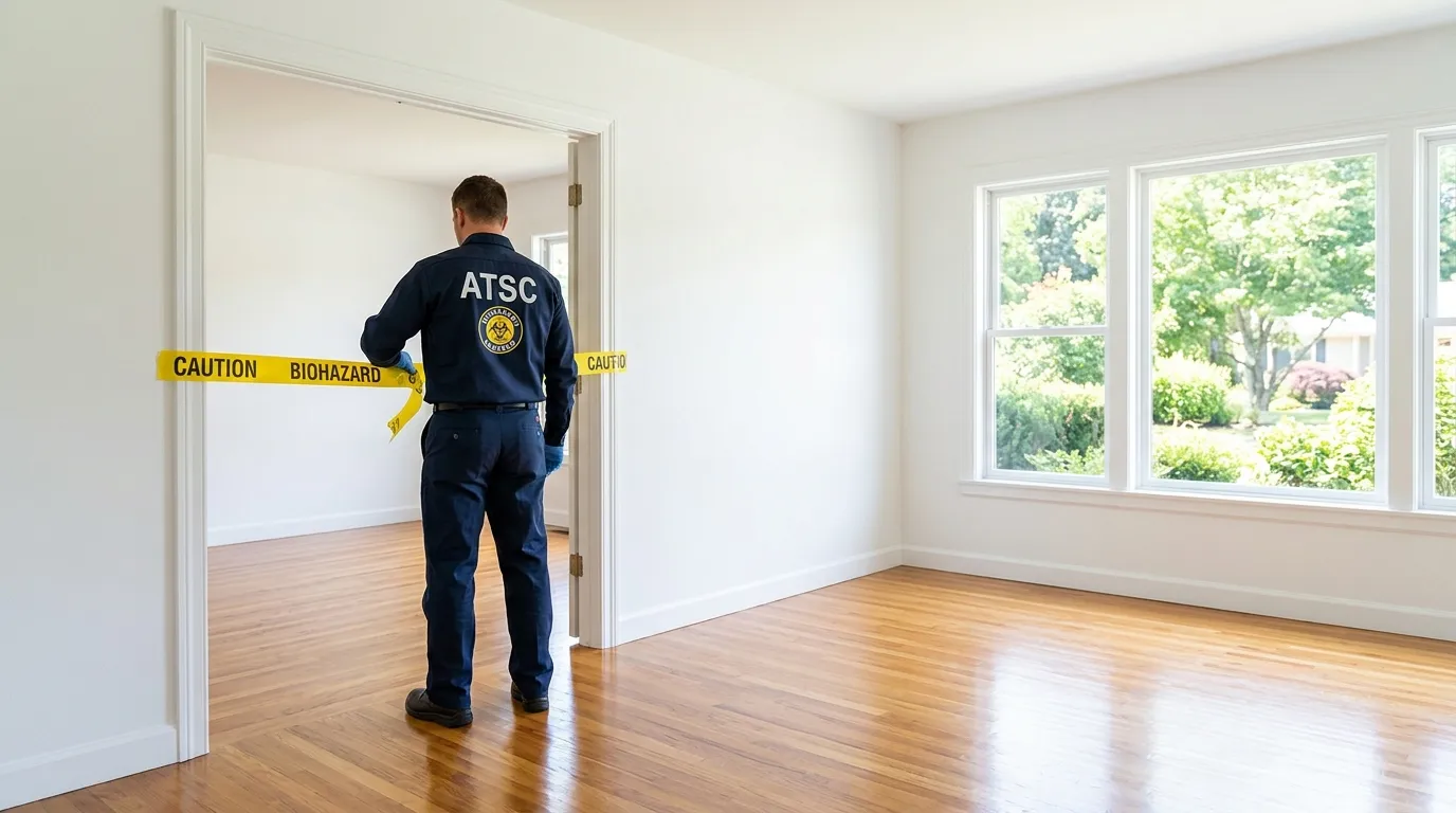 Certified biohazard cleanup crew performing Trauma Scene Cleanup in Wellington